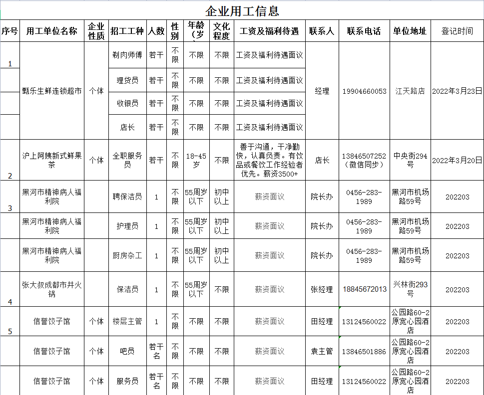 黑河欧亚招聘信息最新